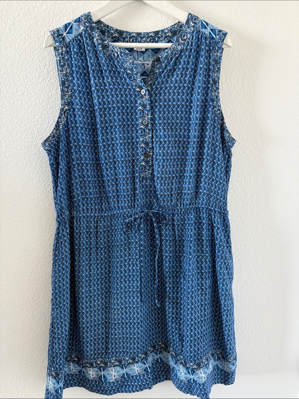 GAP Blue Sleeveless Printed Drawstring Tunic Dress